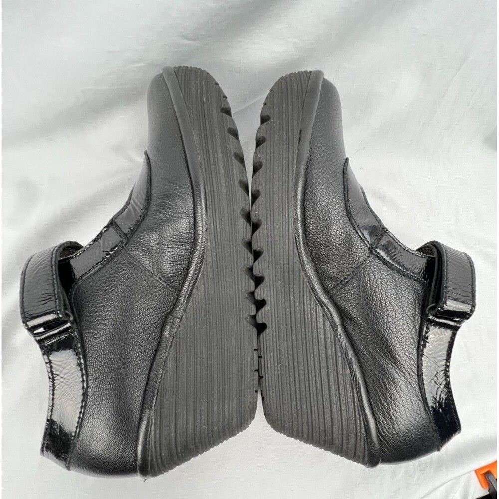 FLY LONDON Mary Jane Wedge Shoes Women's US 7 Black Leather Hook & Loop - Picture 7 of 13